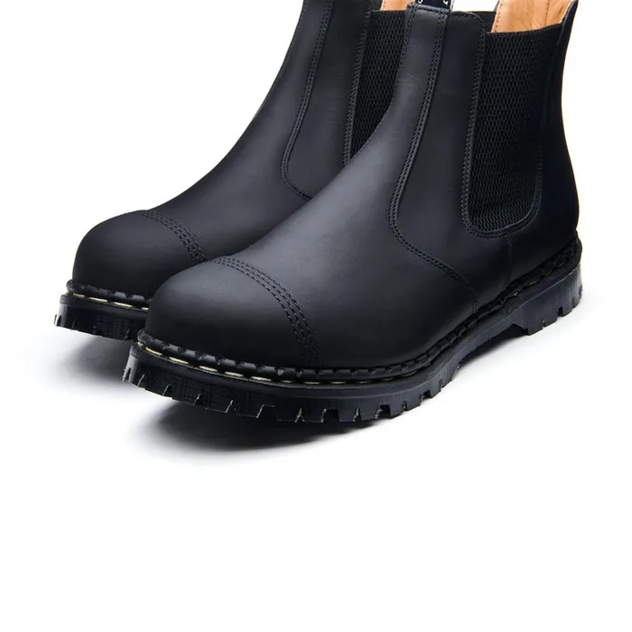 MenWomen Solovair Steel Toe Boots Black Greasy Steel Toe Capped Dealer Boot