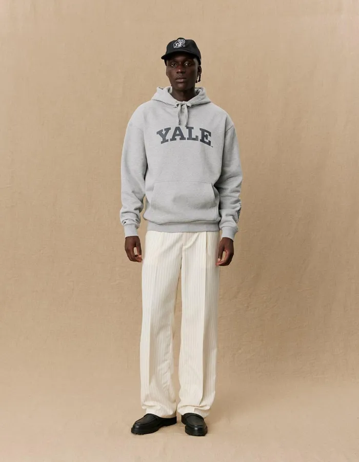 Men Yale Logo Hoodie 8211 Light Grey Melange Les Deux HoodiesSweatshirts