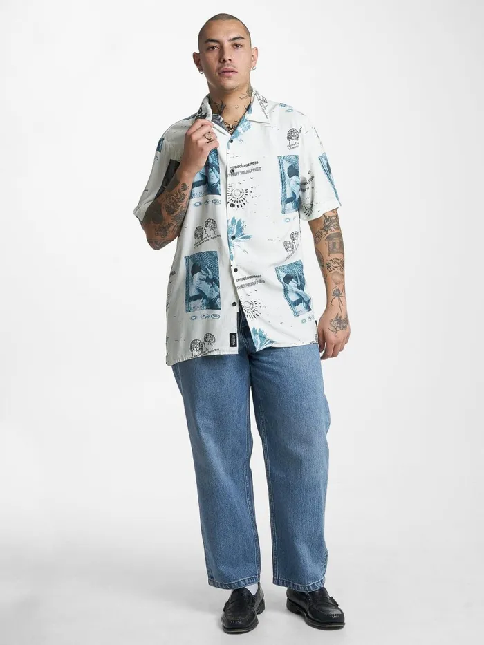 Mens A and H Bowling Shirt Heritage White Thrills Shirts