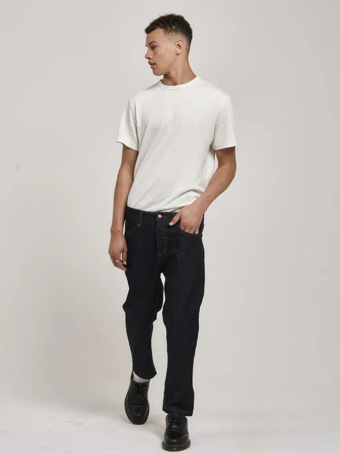 Mens Chopped Denim Jean Raw Indigo Thrills Denim
