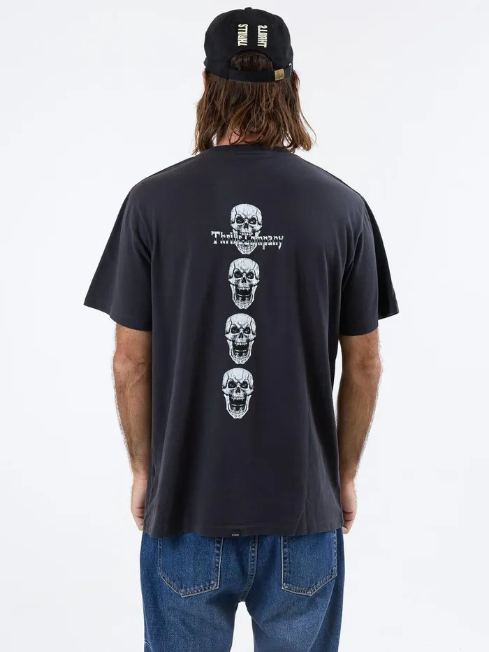 Mens Departed Flight Merch Fit Tee Washed Black Thrills Tees and Tank Tops
