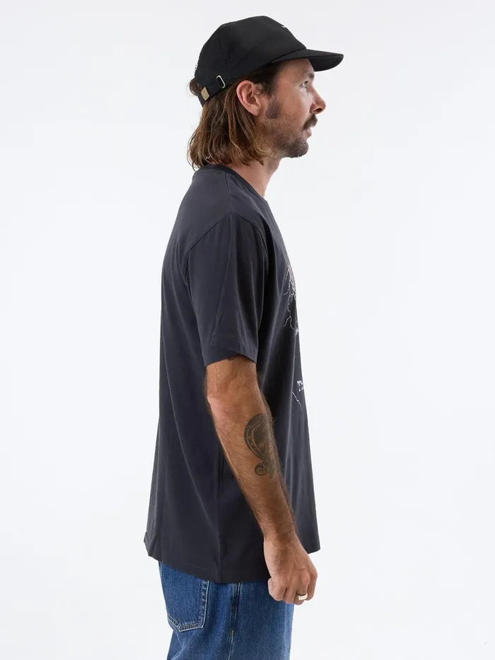 Mens Departed Flight Merch Fit Tee Washed Black Thrills Tees and Tank Tops