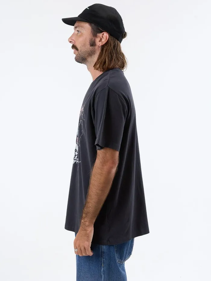 Mens Departed Flight Merch Fit Tee Washed Black Thrills Tees and Tank Tops