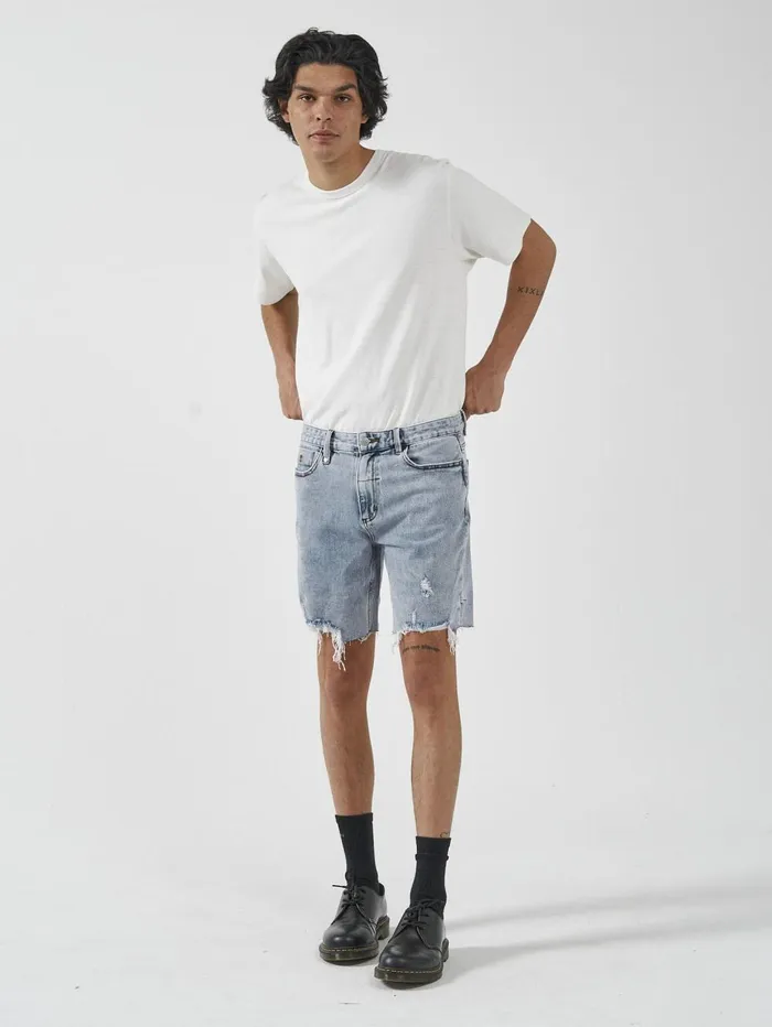 Mens Destroyed Bones Denim Short Garage Blue Thrills Denim Shorts