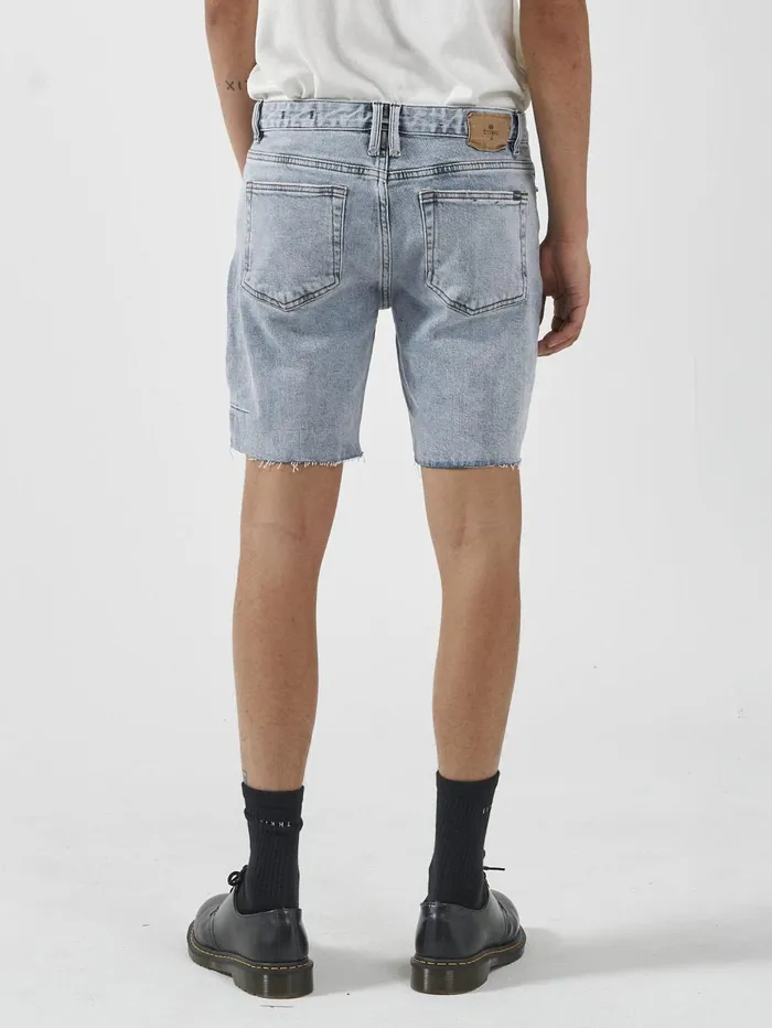 Mens Destroyed Bones Denim Short Garage Blue Thrills Denim Shorts