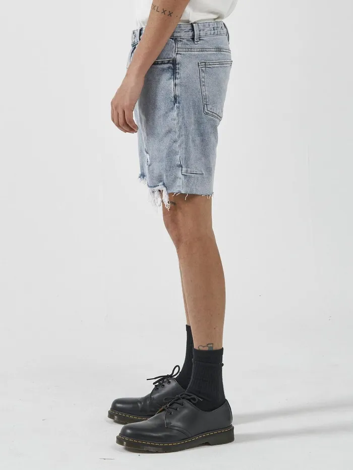 Mens Destroyed Bones Denim Short Garage Blue Thrills Denim Shorts