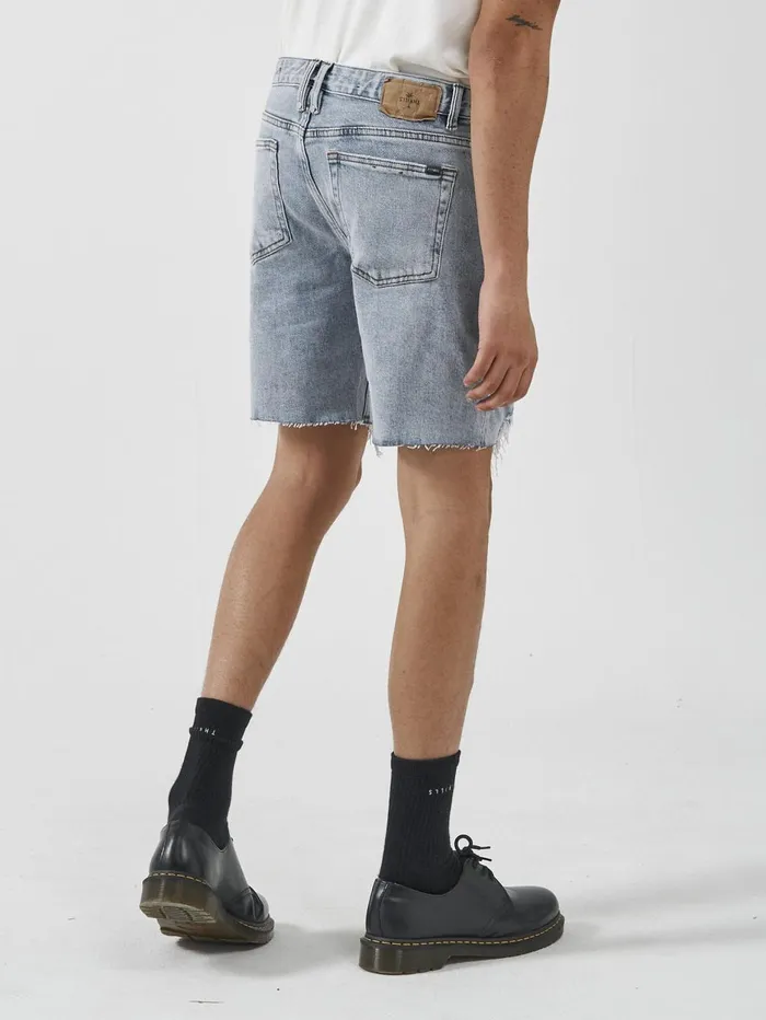 Mens Destroyed Bones Denim Short Garage Blue Thrills Denim Shorts