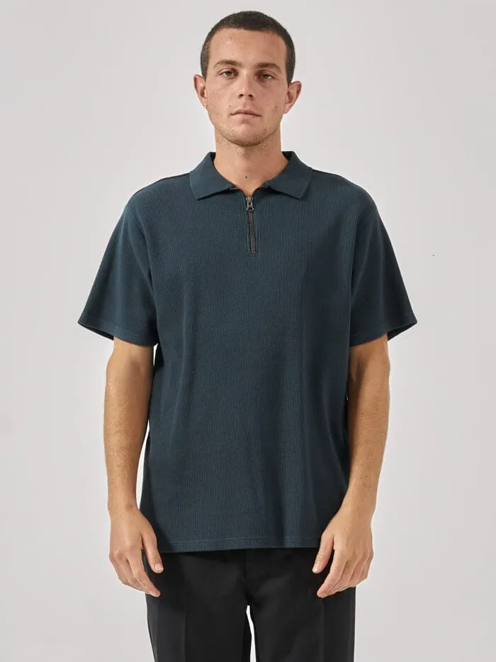 Mens Existencial Waffle Quarter Zip Polo Jasper Green Thrills Tees and Tank Tops