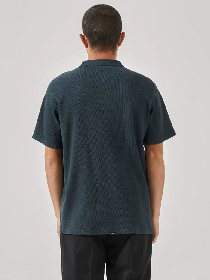 Mens Existencial Waffle Quarter Zip Polo Jasper Green Thrills Tees and Tank Tops