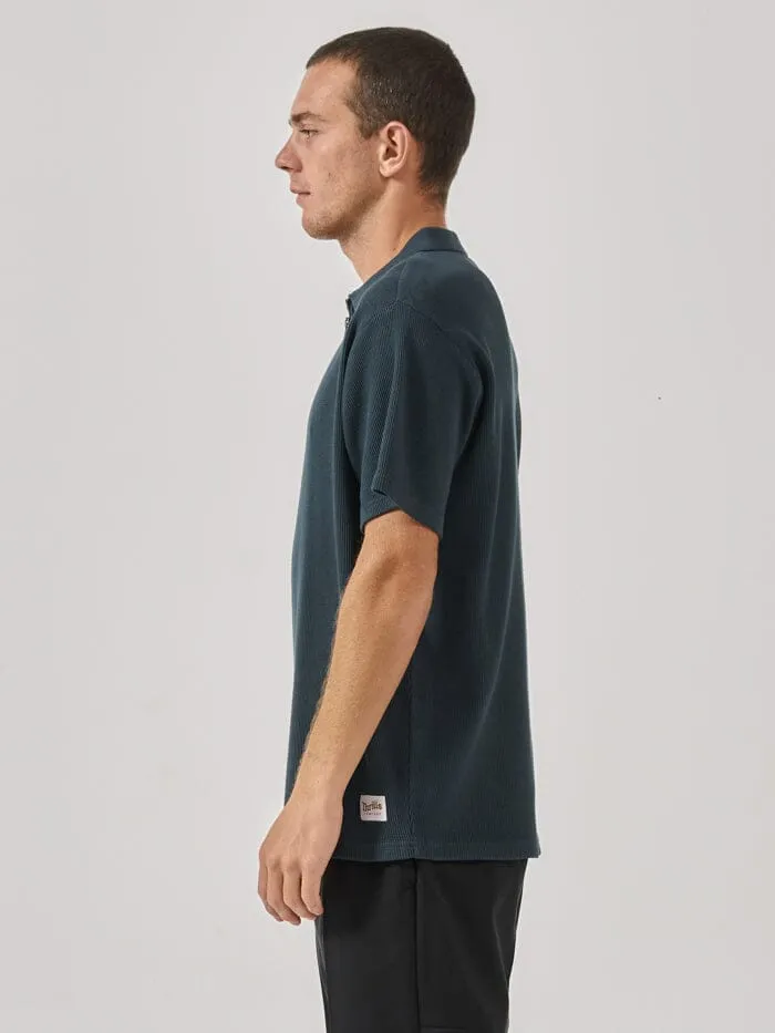 Mens Existencial Waffle Quarter Zip Polo Jasper Green Thrills Tees and Tank Tops