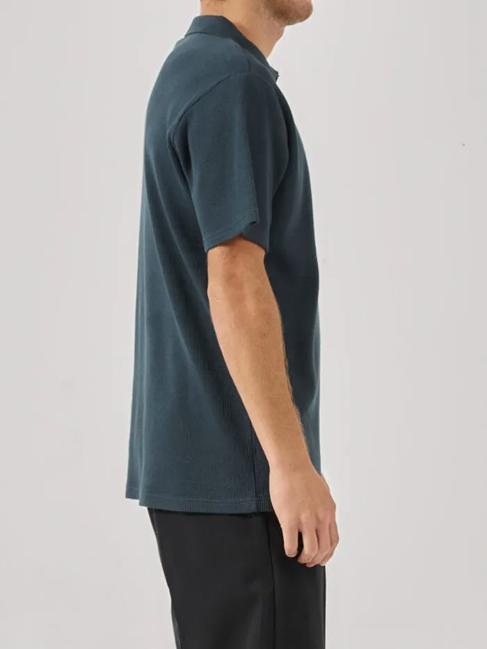 Mens Existencial Waffle Quarter Zip Polo Jasper Green Thrills Tees and Tank Tops