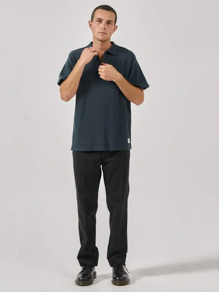 Mens Existencial Waffle Quarter Zip Polo Jasper Green Thrills Tees and Tank Tops