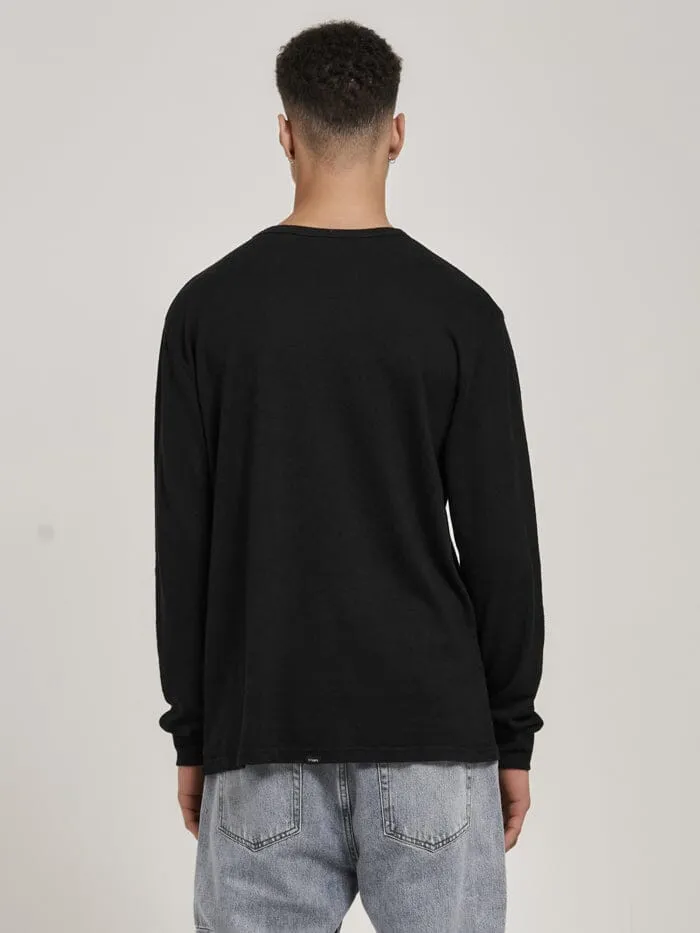 Mens Hemp Embro Merch Fit Long Sleeve Tee Black Thrills Tees and Tank Tops