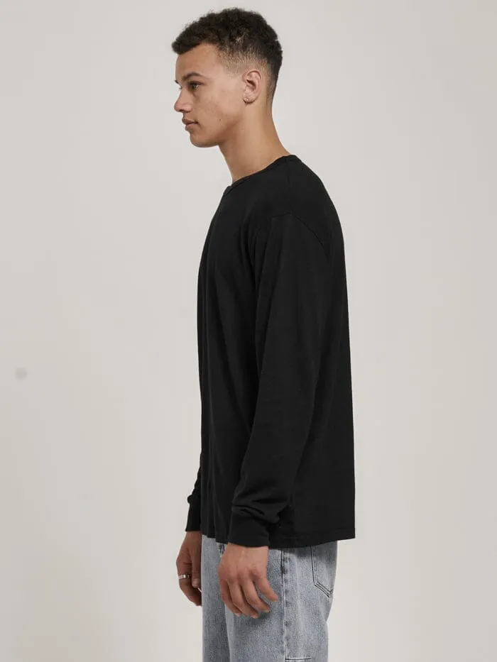 Mens Hemp Embro Merch Fit Long Sleeve Tee Black Thrills Tees and Tank Tops