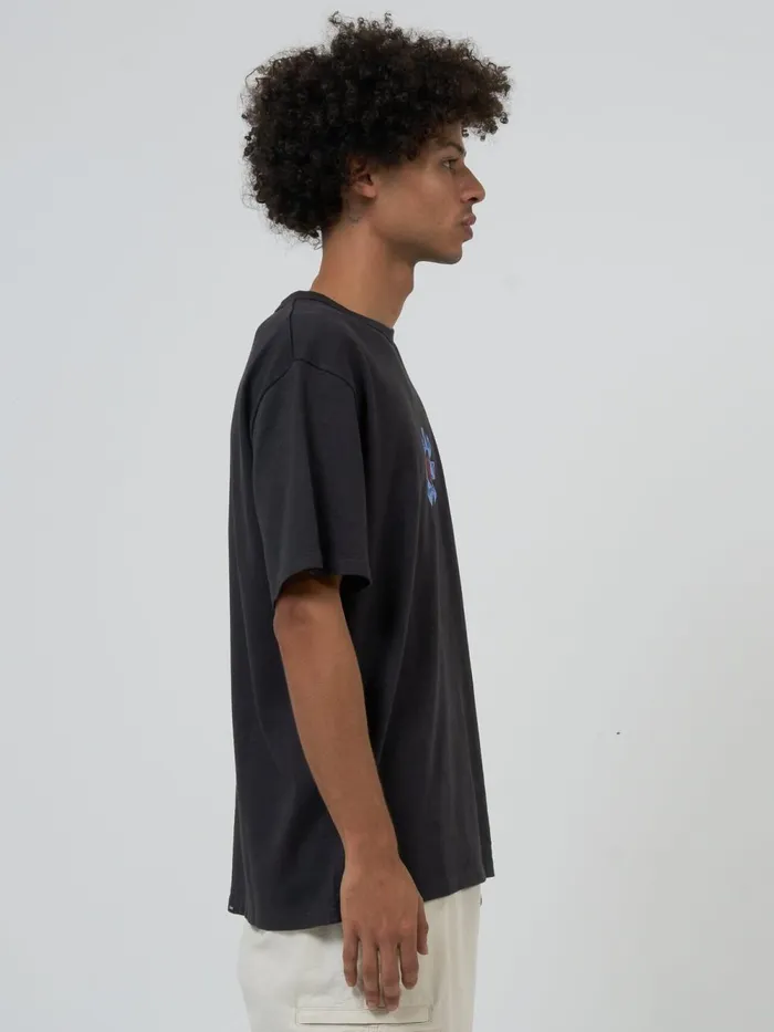 Mens Hemp Higher Ground Merch Fit Tee Washed Black Thrills Tees and Tank Tops