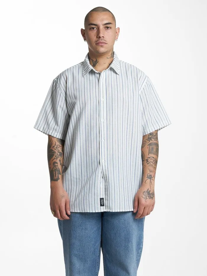 Mens Lucky Strike Short Sleeve Shirt Dirty White Thrills Shirts