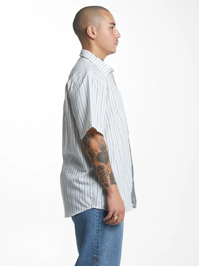 Mens Lucky Strike Short Sleeve Shirt Dirty White Thrills Shirts