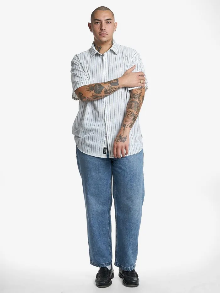 Mens Lucky Strike Short Sleeve Shirt Dirty White Thrills Shirts