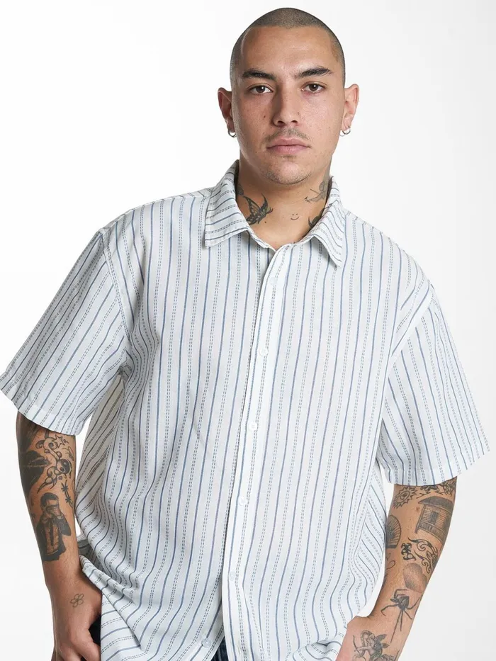 Mens Lucky Strike Short Sleeve Shirt Dirty White Thrills Shirts