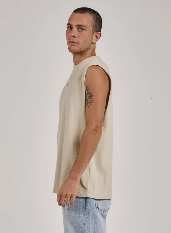 Mens Minimal Merch Fit Muscle Tee Oatmeal Thrills Tees and Tank Tops
