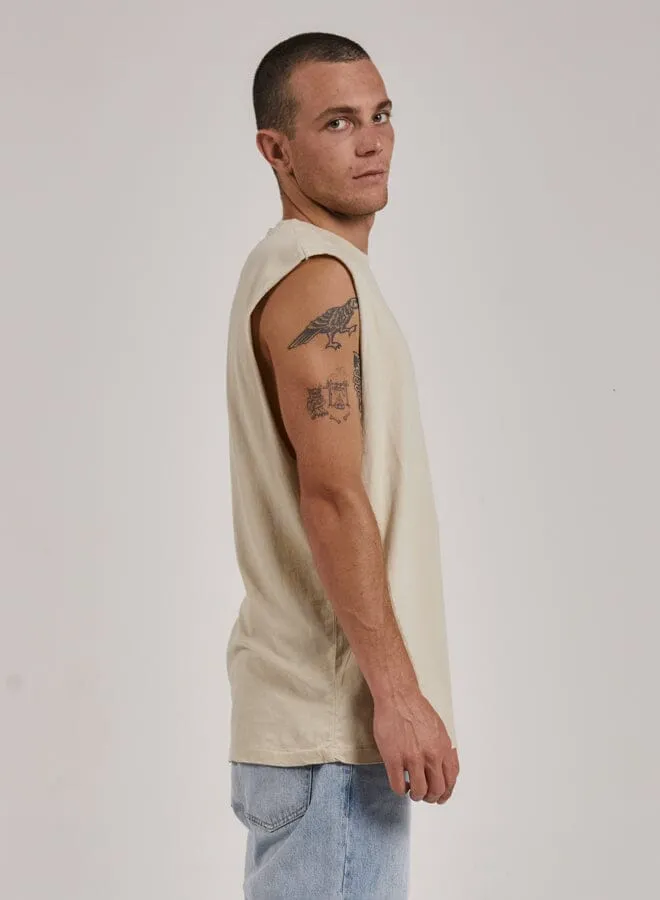 Mens Minimal Merch Fit Muscle Tee Oatmeal Thrills Tees and Tank Tops