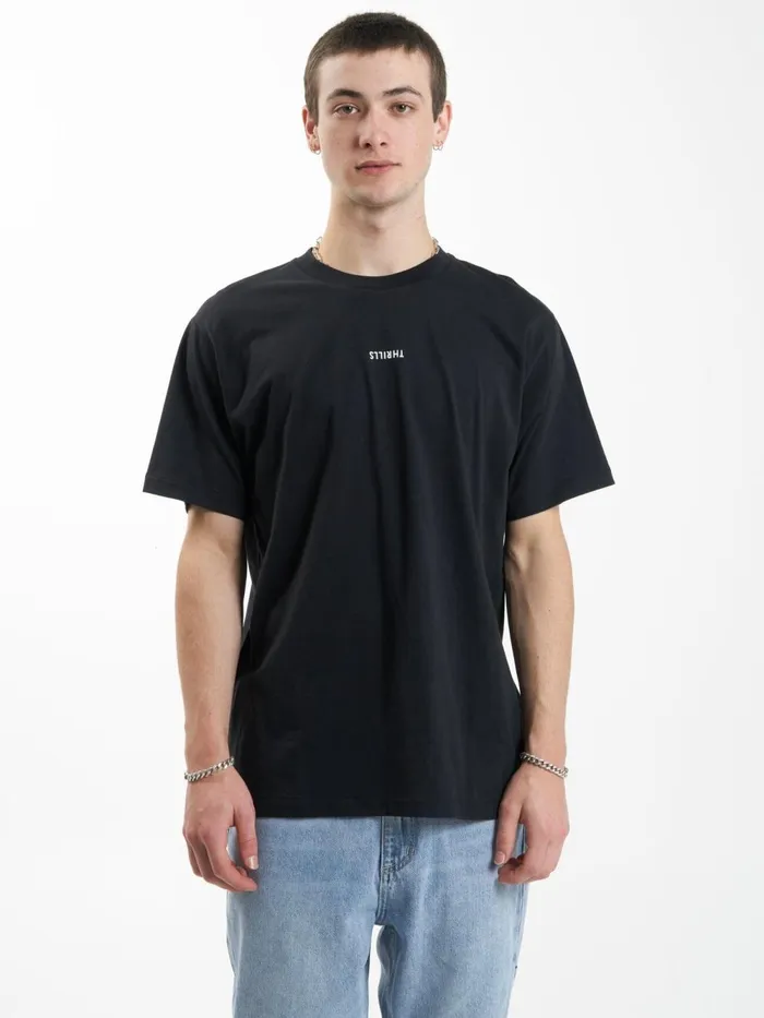 Mens Minimal Merch Fit Tee Washed Black Thrills Tees and Tank Tops