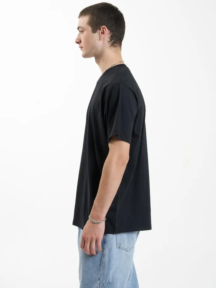 Mens Minimal Merch Fit Tee Washed Black Thrills Tees and Tank Tops