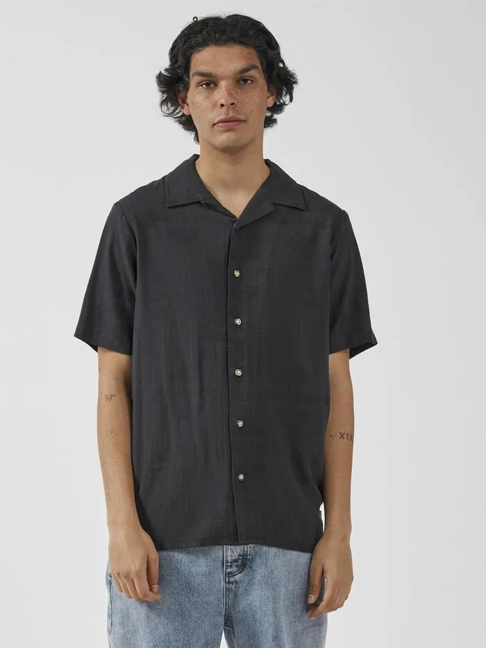 Mens Natural Gravitation Bowling Shirt Dark Charcoal Thrills Shirts
