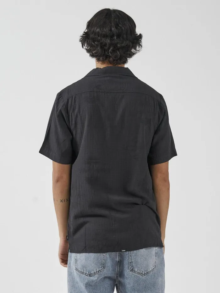 Mens Natural Gravitation Bowling Shirt Dark Charcoal Thrills Shirts