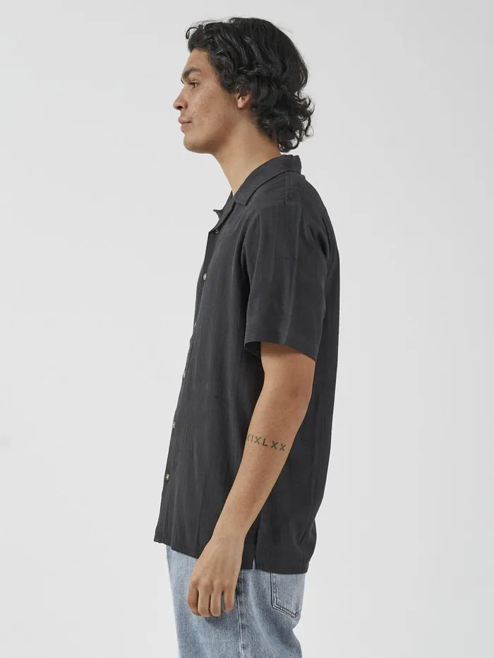 Mens Natural Gravitation Bowling Shirt Dark Charcoal Thrills Shirts