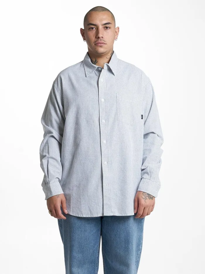 Mens Occasions Long Sleeve Shirt Olive Night Stripe Thrills Shirts