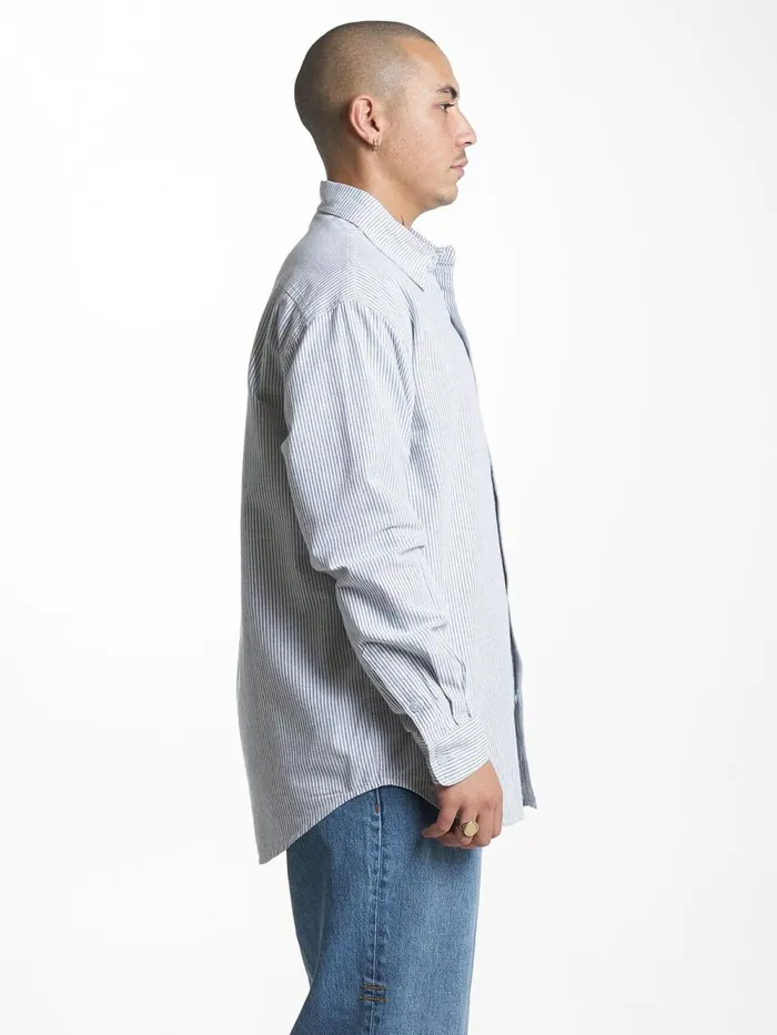Mens Occasions Long Sleeve Shirt Olive Night Stripe Thrills Shirts