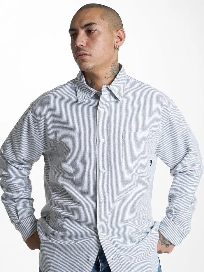 Mens Occasions Long Sleeve Shirt Olive Night Stripe Thrills Shirts