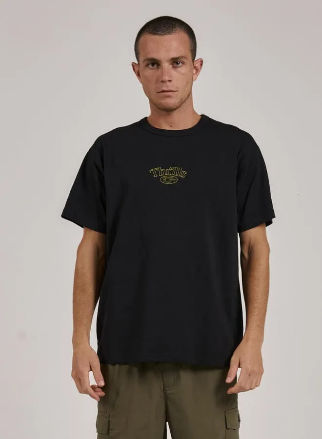 Mens Reaction Box Fit Tee Washed Black Thrills Tees and Tank Tops