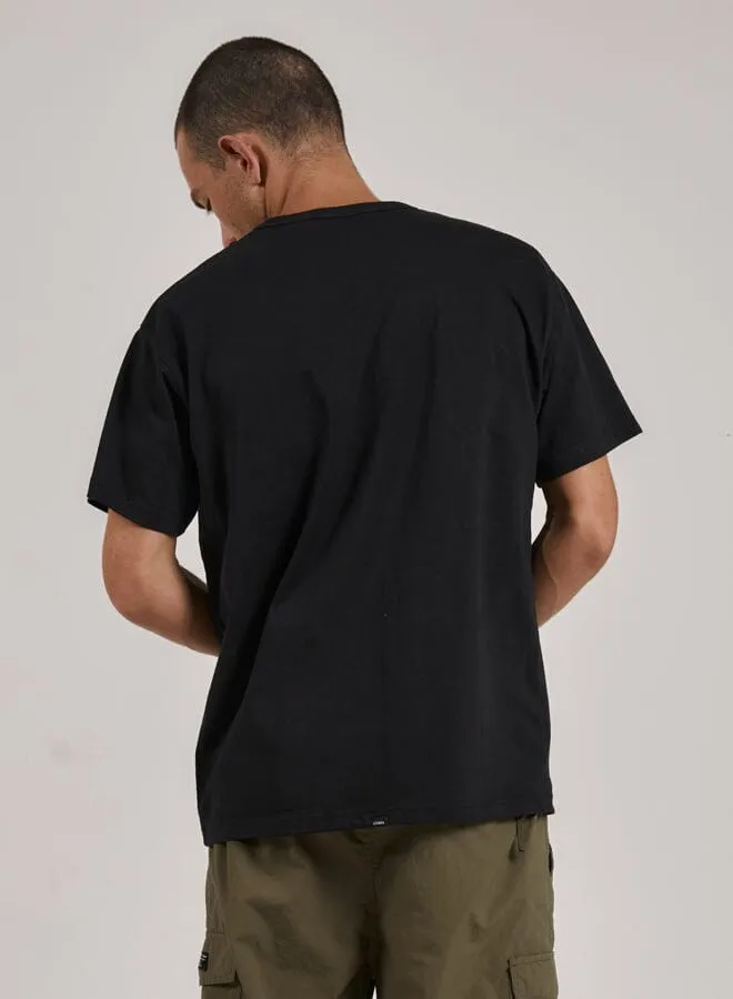 Mens Reaction Box Fit Tee Washed Black Thrills Tees and Tank Tops