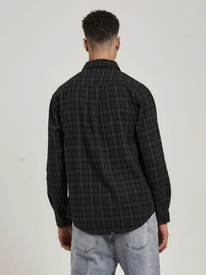 Mens Shadow Plaid Long Sleeve Shirt Dark Brown Thrills Shirts