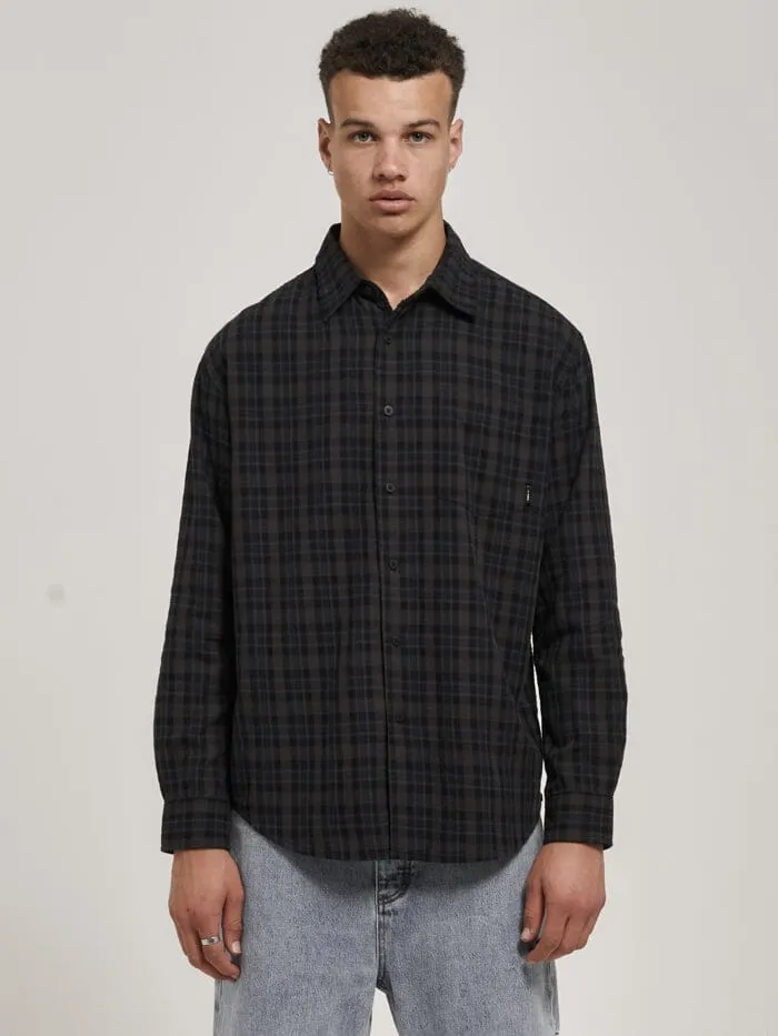 Mens Shadow Plaid Long Sleeve Shirt Dark Brown Thrills Shirts