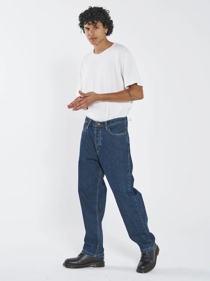 Mens Slacker Denim Jean Dark Rinse Blue Thrills Denim