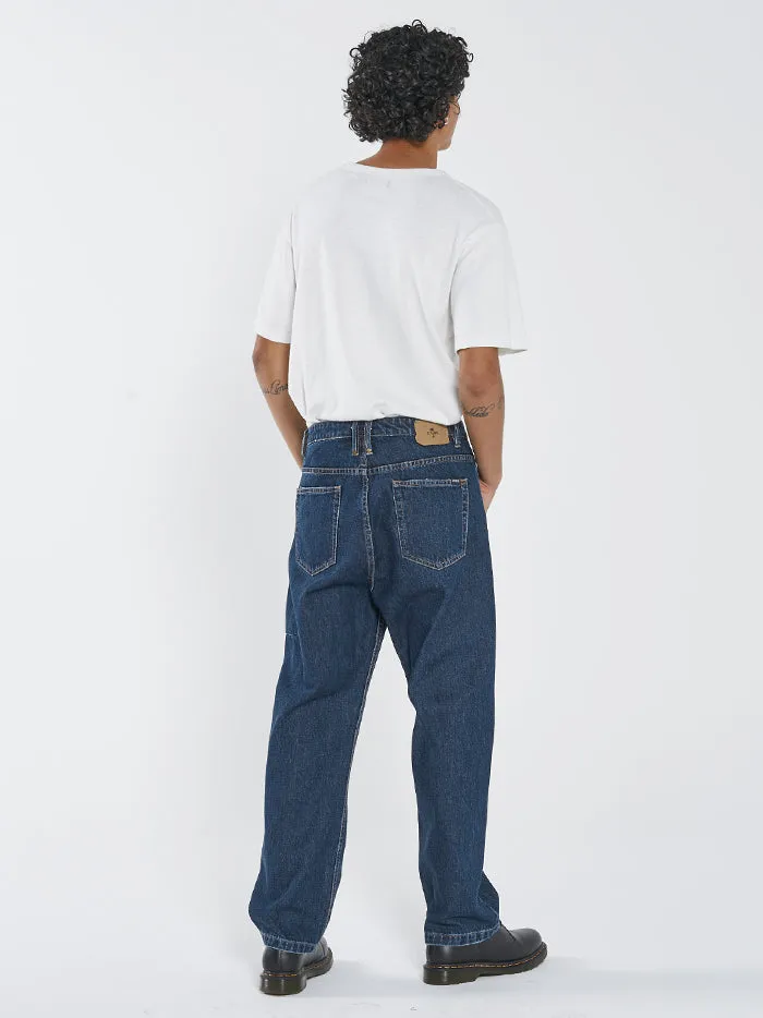 Mens Slacker Denim Jean Dark Rinse Blue Thrills Denim