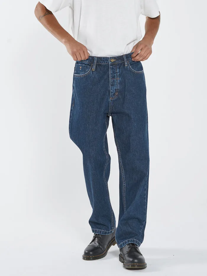 Mens Slacker Denim Jean Dark Rinse Blue Thrills Denim