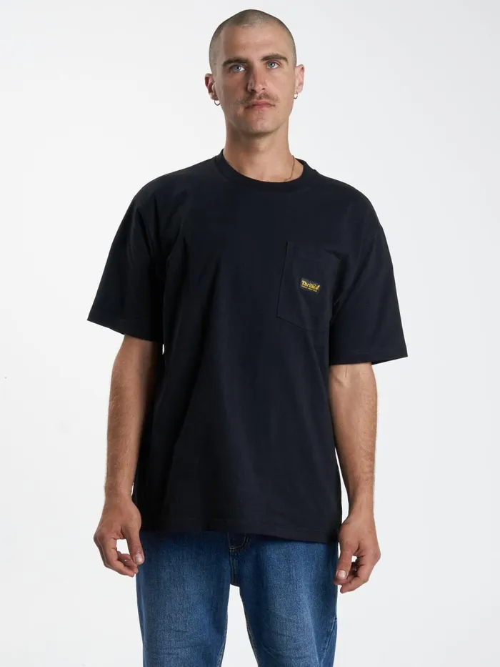 Mens Union Oversize Fit Pocket Tee Black Thrills Tees and Tank Tops