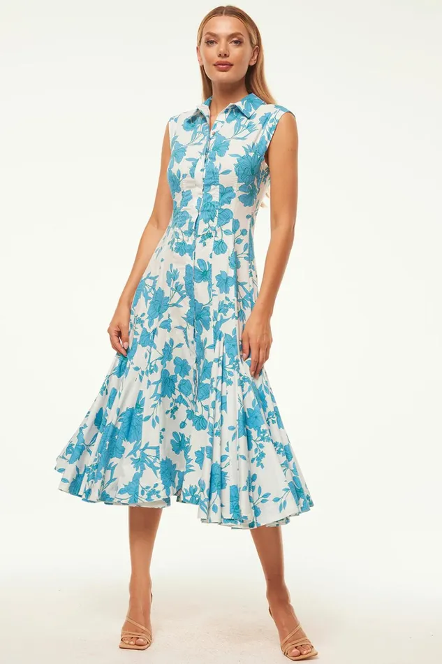 MISA Los Angeles CHARLOTTE DRESS Turquoise Flora Poplin Women Dresses