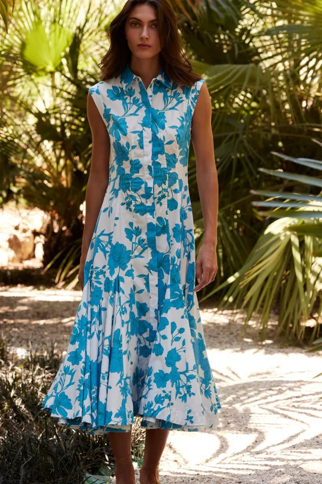 MISA Los Angeles CHARLOTTE DRESS Turquoise Flora Poplin Women Dresses