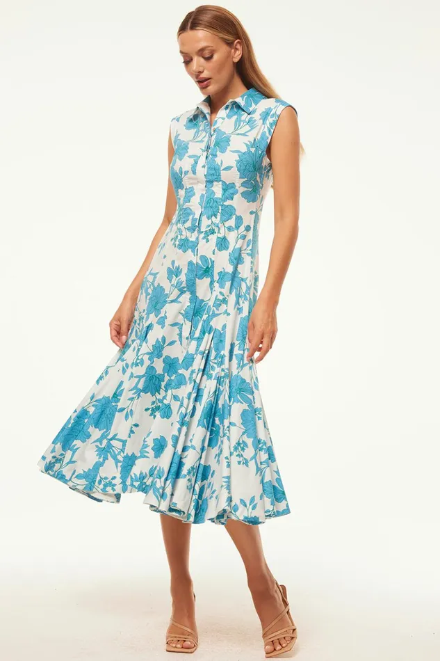 MISA Los Angeles CHARLOTTE DRESS Turquoise Flora Poplin Women Dresses