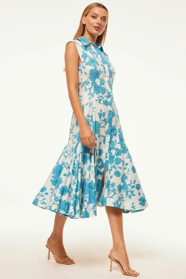MISA Los Angeles CHARLOTTE DRESS Turquoise Flora Poplin Women Dresses