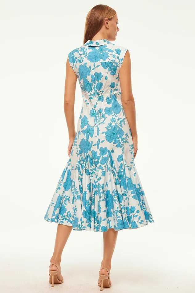 MISA Los Angeles CHARLOTTE DRESS Turquoise Flora Poplin Women Dresses