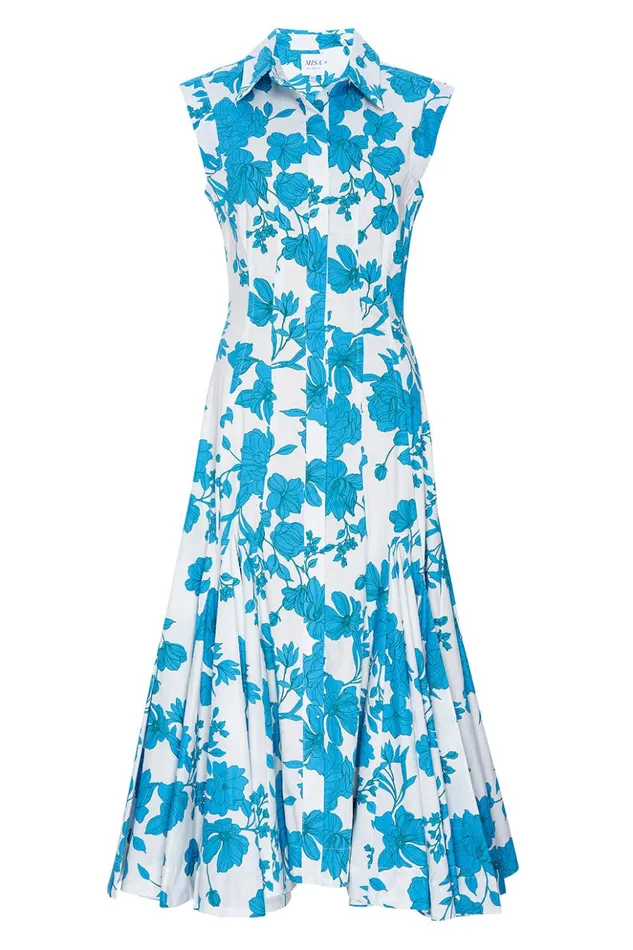 MISA Los Angeles CHARLOTTE DRESS Turquoise Flora Poplin Women Dresses