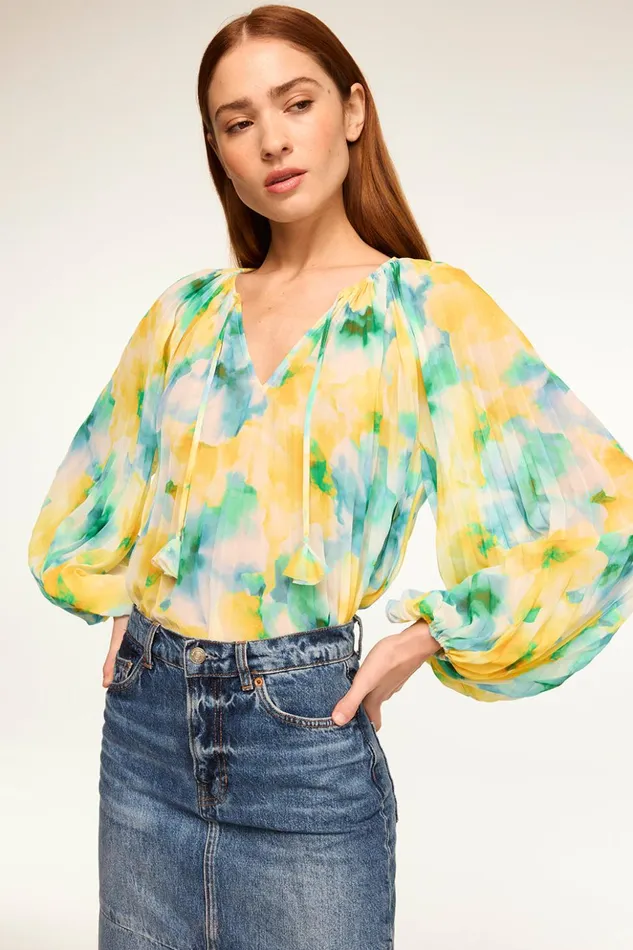 MISA Los Angeles RINA TOP Citron Watercolor Women Tops