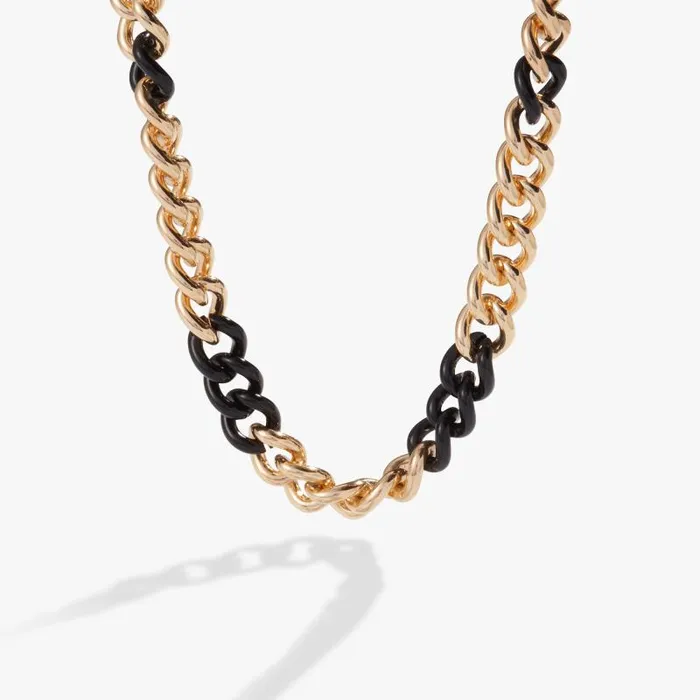 Necklaces Women Alex And Ani Color Block Chain Necklace Black Shiny Gold