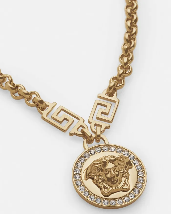 Necklaces WomenMen Versace Crystal La Medusa Greca Necklace Gold